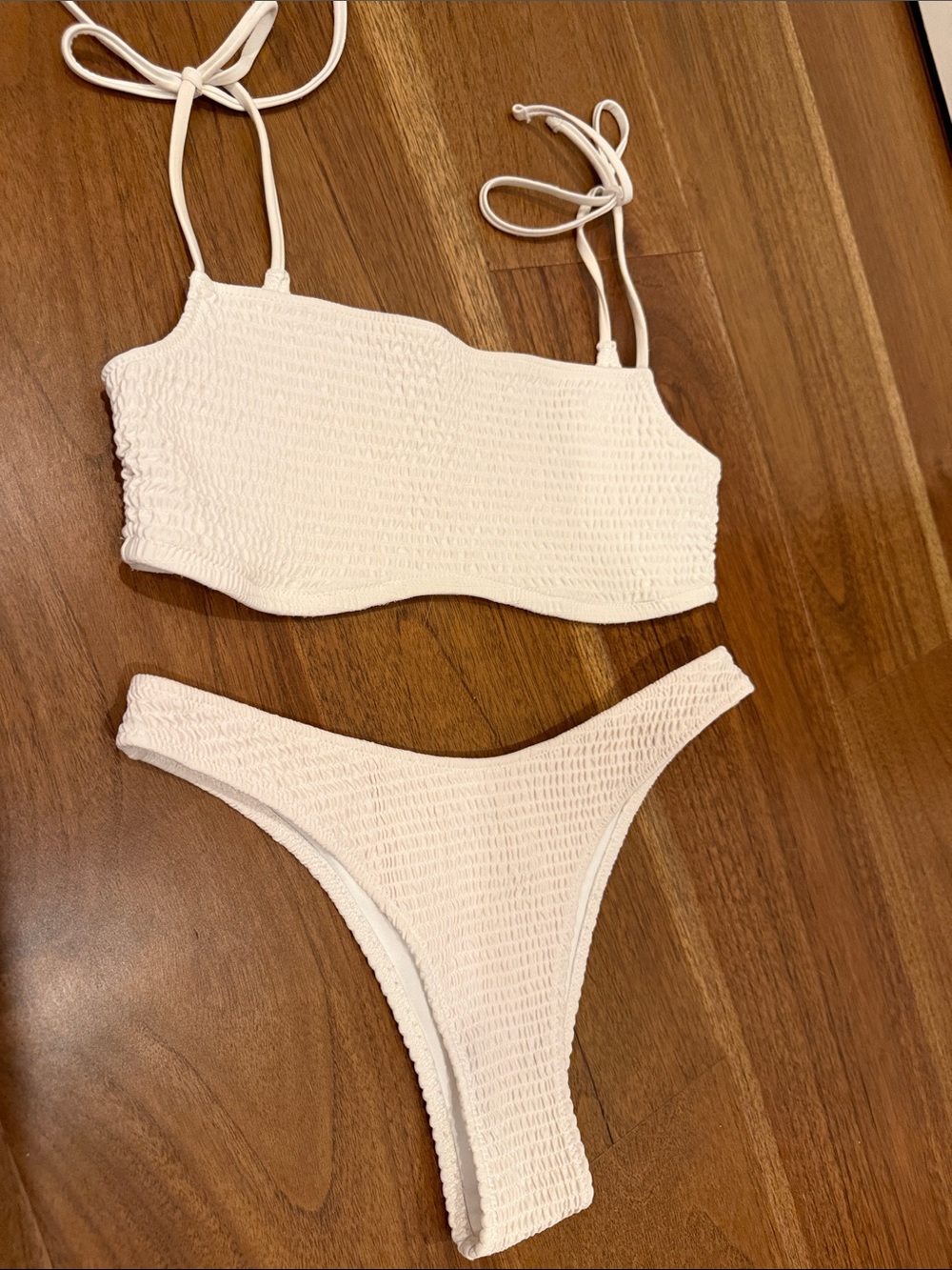 Abercrombie & Fitch White Textured Smocked Bikini Set